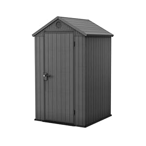 KETER Gartenhaus Darwin 4x4, 2, 8 m², aus langlebigem Evotech Kunststoff mit Einzeltür und Belüftung, Gerätehaus, 25 x 184 x 205 cm, grau