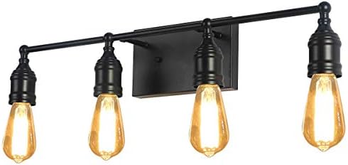 LMSOD 4 Lights Rest room Self-importance Gentle, Farmhouse Self-importance Wall Sconce Gentle Fixtures in Black Steel Industrial Pipe