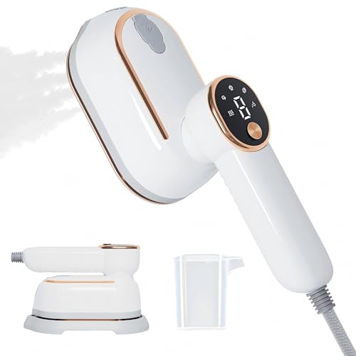 Travel Steamer for Clothes 1400W Travel Iron 10-Second Rapid Heat-Up Clothes Steamer with LCD 180 Rotating Handle & Ceramic Soleplate for Travel Home Office Use