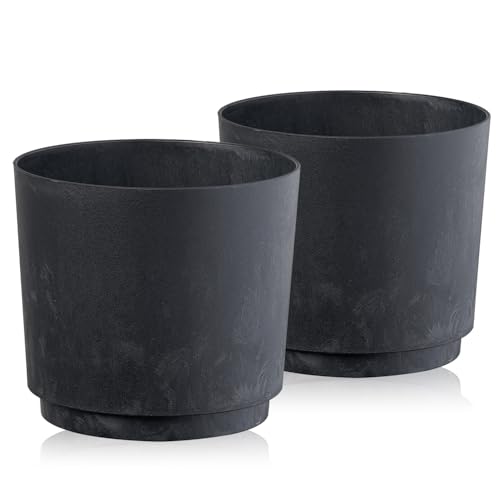 Tymar Übertopf Matte, Blumentopf, Blumenübertopf aus Kunststoff, 2er-Pack (Beton Schwarz; ø 28 cm)
