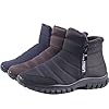 GILKUO Snow Boots Mens Waterproof Winter Shoes Fur Lined Zip up Ankle Slip on Lightweight Warm Fleece Thermal Short Bootie Slippers Black Size 9 #4