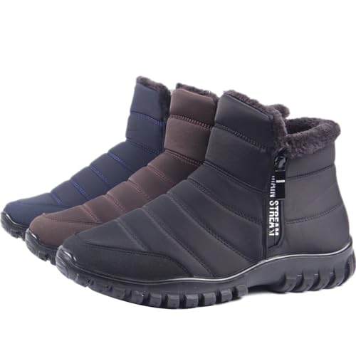 GILKUO Snow Boots Mens Waterproof Winter Shoes Fur Lined Zip up Ankle Slip on Lightweight Warm Fleece Thermal Short Bootie Slippers Blue Size 8 - Image 5