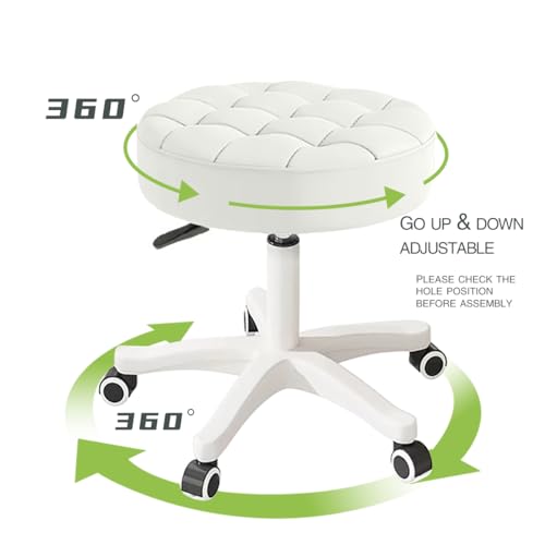 Image of Small Chair Round Rolling Stool with Wheels PU Leather Height Adjustable Swivel Drafting Work SPA Salon Stools Home Office Chair