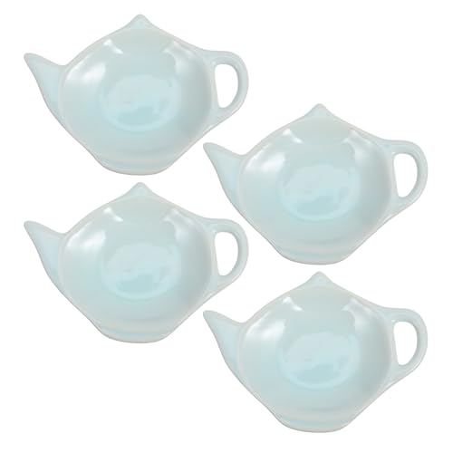 Cabilock 4Pcs Teapot Shaped Ceramic Tea Bag Holders Elegant Decorative Snack Bowls for Kitchen Coasters for Tea Bags for Afternoon Tea Breakfast and Snacks