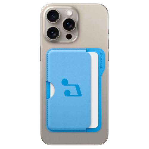 Image of CASEOLOGY by Spigen Folder Pop Magsafe Wallet [Non-Slip Silicon Patterned] Magnetic Card Holder for iPhone 17, 16, 15, 14, 13, 12, Series (PU Leather, Suede | Sky Blue Music)