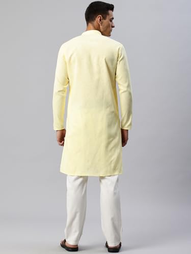 Image of Majestic Man Men's Cotton Regular Fit Casual Mandarin Collar Ethnic Motifs Solid Long Kurta