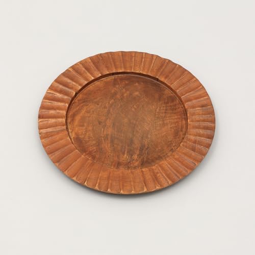 Plato cargador artesanal de madera 13 pulg color chocolate miniatura 4