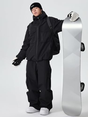 YEEFINE Women\'s Snow Snowboard Suits Baggy Men\'s Ski Jacket and Pants Set Insulated Snowsuits Waterproof Winter(Black,L) - Thumbnail 2