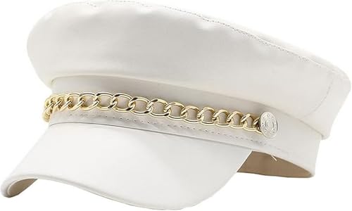 KEAICOS Women PU Leather Newsboy Cap Peaked Beret Hat White