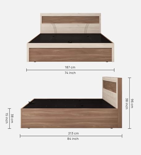 Image of Mintwud Pepperfry Solid Engineered Wood Sappora King Size Bed with Hydraulic Storage | Space Saving Wooden Palang Furniture for Living Room, Bedroom, Hotel (Bella Noce & Highland Pine Finish)