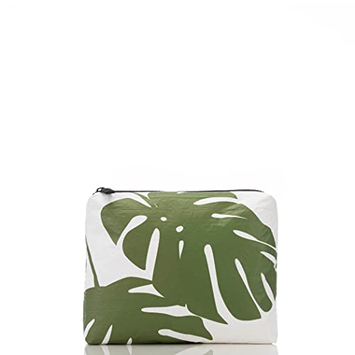 ALOHA Collection Small Pouch | Lightweight, Packable, and Splash-Proof Makeup Pouch | Easy to Clean (Monstera in Seaweed)