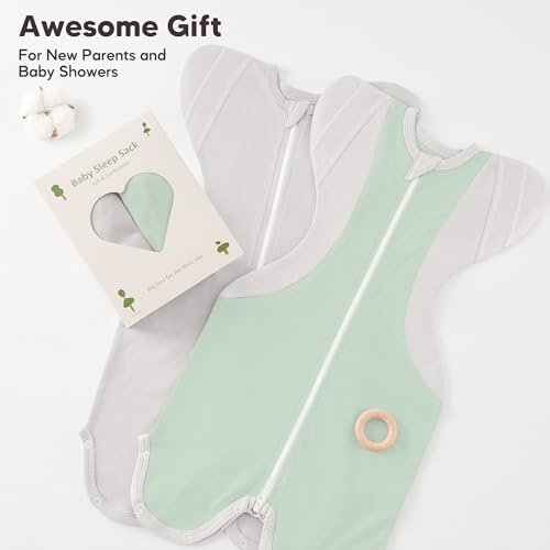 Image of Susurration Baby Sleep Sack, Self-Soothing Swaddle for Newborns, Improves Sleep, Snug Fit Helps Calm Startle Reflex, Newborn (Green & Light Grey, Medium, 3-6M, 13-19lb)
