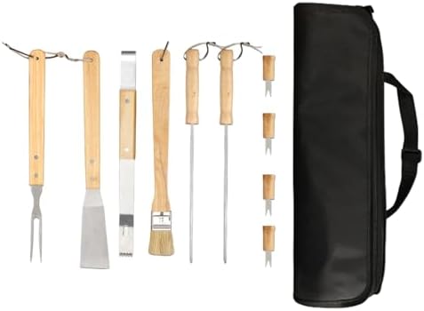 Youyjiu Outdoor BBQ Tools – 10 Pieces Outdoor BBQ Kitchen Kit | Stainless Steel Portable Kitchen Set with Spatula, Tong and Utensils for Garden, Travel and Garden