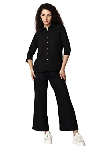 Image of Women's Stylish Casual Shirt and Flared Pant Co-ord Set Airport Outfit