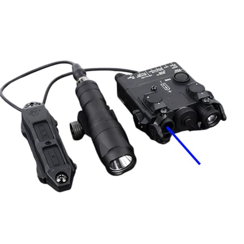 Nylon DL-A2 Box Aiming Laser Sights(with Blue Laser+IR Laser+Flashlight&Mount),& M300A Strong LED Flashlight,& Modular Dual Wire Remote Pressure Switch(SF+2.5 Plug) Combo,Black