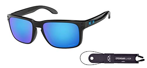 Oakley Holbrook OO9102 9102F5 57M Polished Black/Prizm Sapphire Sunglasses For Men + BUNDLE with Oakley Accessory Leash Kit