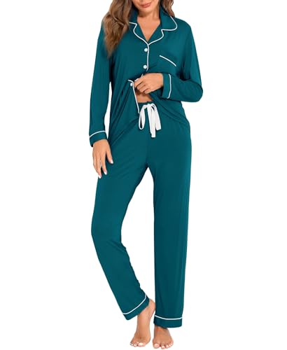 Image of Women's Pajama Sets Long Sleeve Sleepwear Button Up Shirt With Pajama Pants Soft Pjs Lounge Sets