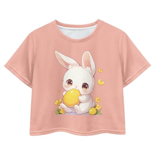 Image of Cute Crop Tops for Girls Short Sleeve Summer T Shirts Fashion Graphic Tees Crew Neck Pullover Tee 5-14 Years