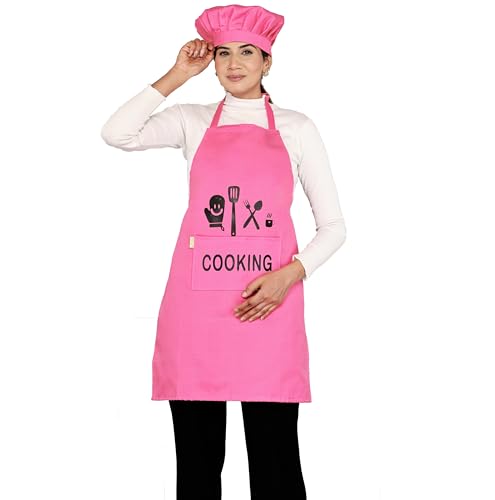 Image of Waterproof Polyester Printed Cooking Apron with Large Front Pocket & Chef Cap - Free Size | Kitchen, Home, Hotel, Cafe & Restaurant Use