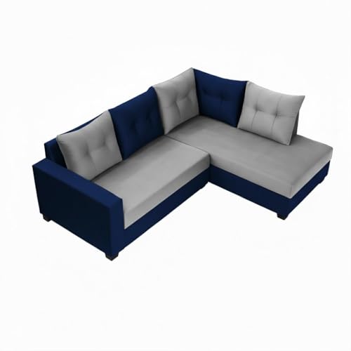 Image of SOCOZI Oriana 4 Seater RHS L Shape Sofa Set | Soft Velvet Suede Fabric | Modern Design | Plush Comfort Cushions for Living Room (Dark Blue-Light Grey)