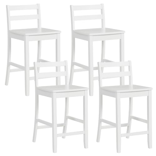 Conjunto de 4 butacos altos de madera COSTWAY de 24 pulgadas con respaldo bajo | Sillas altas estilo granja con patas de madera de caucho sólida y reposapiés para comedor, isla de cocina, pub y cafetería (blanco)