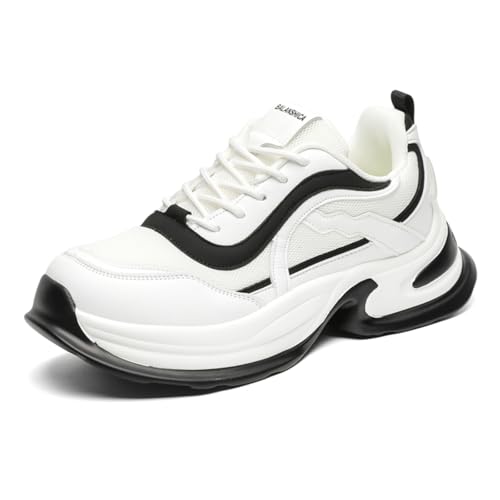 Men's Trendy Running Shoe Platform Chunky Walking Sneakers Breathable Mesh Comfy Lightweight Fashion Casual Tennis Dad Shoes (Silvery,8)