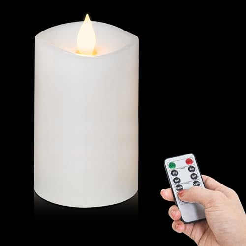 Image of 1PCS, 3 x 5 inches Flameless Candle with Remote Control, Real Wax Pillar LED Candles, Battery Candles,with Timer, 3D Flickering Wick,for Holiday Home Decor,White