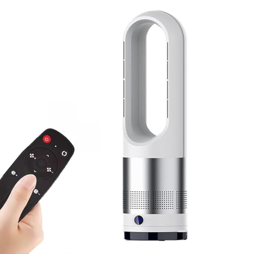 JATIBOSH Ventilador de Torre sin Hojas Caliente y Frío de 18 Pulgadas con Control Remoto - 8 Velocidades, Oscilación de 80 °, Temporizador de 8H, Pantalla led, Circulador de Aire y Purificador.