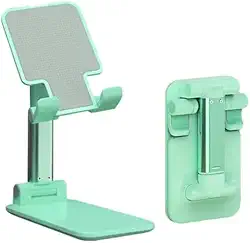 Suporte Retrátil Ajustável para Celular, Tablet e iPad – Portátil, Resistente e Rotativo até 72° | Versão Rosa com Espelho, Ideal para Mesa de Trabalho, Estudo e Maquiagem (Verde)