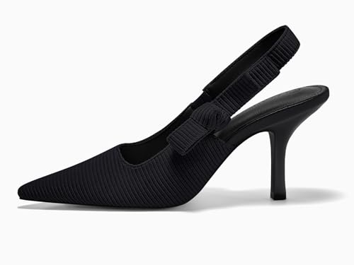 Image of Coutgo Womens Slingback Kitten Heels Closed Pointed Toe Bowknot Knitted Slip On Work Pumps Dress Shoes