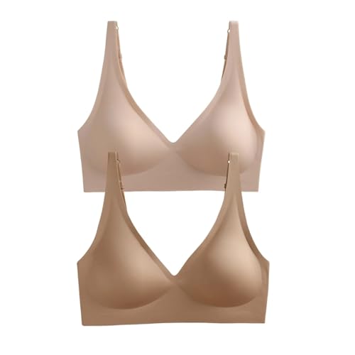Sujetador Mujer 2 Piezas de Sujetador sin Costuras for Mujer, Ropa Interior inalámbrica, Suave Acolchado, lencería íntima Femenina Push up, Dormir(M,Beige-lightkhaki)