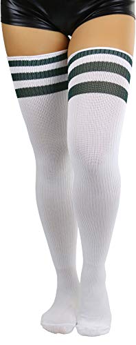 Image of ToBeInStyle Women's Heavyweight Knit Thigh High Long Socks w /Contrast 3 Stripe Top Band
