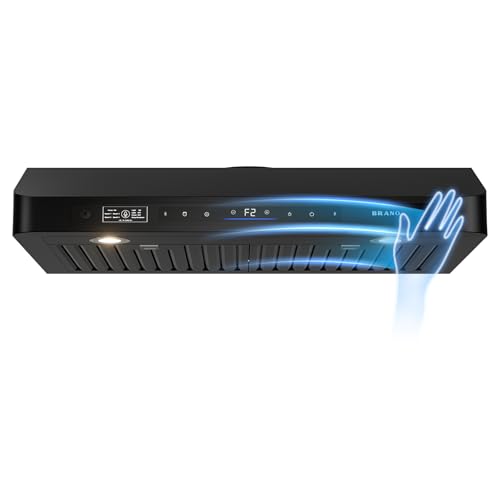 BRANO Campana extractora de 30 pulgadas debajo del gabinete, 900 Cfm, control de voz/gesto/táctil, 4 velocidades, modo memoria, luces ajustables, negro