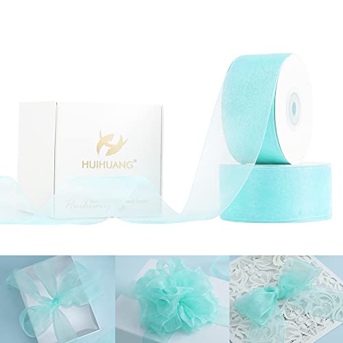 HUIHUANG 2 Rolls Shimmer Sheer Organza Ribbon 1-1/2 Inch Tan Chiffon Fabric Ribbon for Wedding Gift Wrapping Floral Bouquet Baby Shower All Types of Crafts - 50 Yards Each Roll by HUIHUANG - Used condition - US$13.65