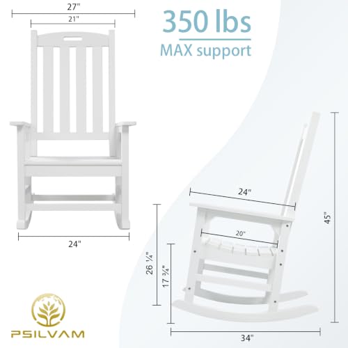 Image of Psilvam Outdoor Rocking Chairs Set of 2, Oversized Porch Rocker (White)