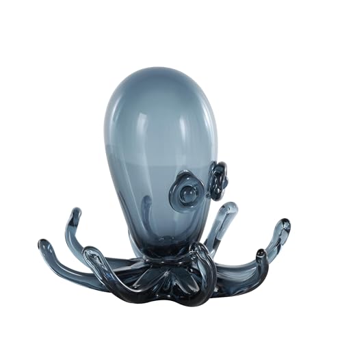 Image of Deco 79 Glass Octopus Decorative Sculpture Cute Ombre Home Decor Statue with Curved Tentacles, Accent Figurine 9 inch x 9 inch x 8 inch, Dark Blue
