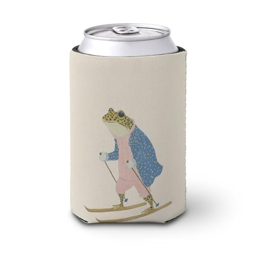 Funda enfriadora de latas de cerveza, diseño retro de rana de esquí, vintage, enfriador de cerveza, soporte de bebidas con aislamiento suave para fiestas, playa, eventos, hogar