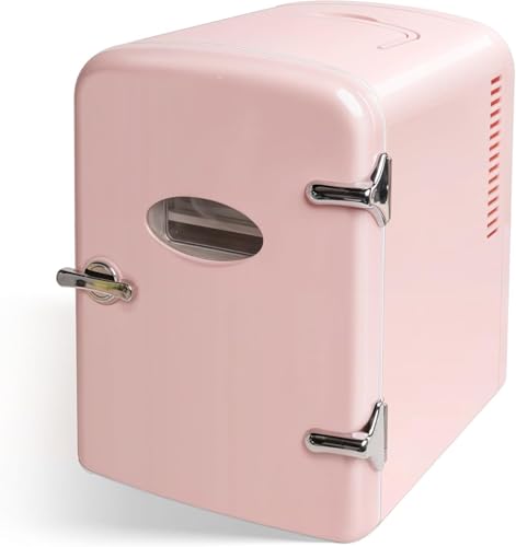 Image of YSSOA 4L Mini Fridge with Observation Window, Portable Warmer & Cooler Six 12oz Cans Compact Refrigerator, 100% Eco Friendly and Freon-Free, Pink