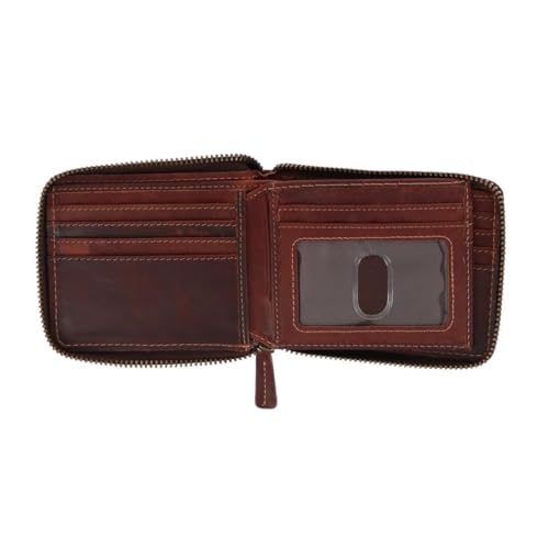 Men's Oil Pull Up Leather Zip Wallet with Center Flap by American Bison2