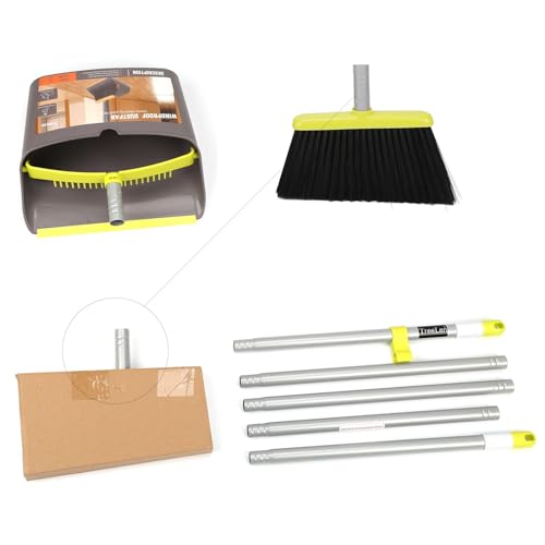 Miniatura 6 de Treelen Escoba Y Recogedor, Set De Broom Y Dustpan Con Mango Largo, Para Oficina Y Hogar, Con Bloqueo De Recogedor Y Cerdas De Goma, Verde Gris