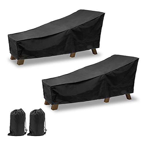 Lot de 2 housses de chaise longue, imperméables, résistantes au vent, anti-UV, avec sac de rangement (210 x 75 x 40/80 cm) Cover
