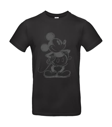 Disney Mickey Mouse Sketched T-Shirt Men - Regular Fit Fan Shirt Retro - by Shirt Happens - Black - M