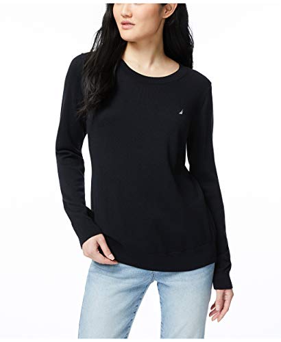 Nautica Women's Super Soft Crew Neck Sweater, True Black, Large
