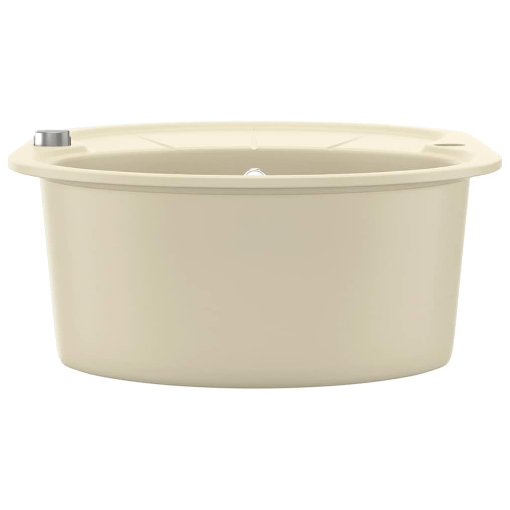 Fregadero de granito ovalado, color beige, extraprofundo, de resina de cuarzo, 770 x 490 mm, con cesta colador y desagüe para cocina