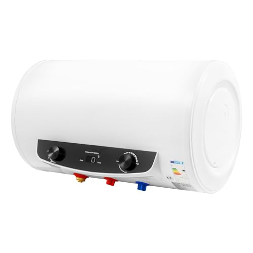 CHIMHOON Elektro Horizontal Warmwasserspeicher Boiler, Mit Handbrause 50/80/120 Liter 2000W 220V, Flacher Horizontaler Intelligenter Warmwasserspeicher, Vollautomatische Steuerung (Weiß, 50L)