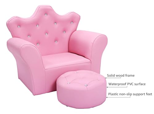 Costzon-Kids-Sofa-Children-Upholstered-Sofa-with-Ottoman-Princess-Sofa-with-Diamond-Decoration-Smooth-PVC-Leather-Toddler-Chair-Kids-Couch-for-Boys-and-Girls-Gift-for-Toddlers-Pink Costzon Kids Sofa Children Upholstered Sofa with Ottoman Princess Sofa with Diamond Decoration Smooth PVC Leather Toddler Chair Kids Couch for Boys and Girls Gift for Toddlers Pink