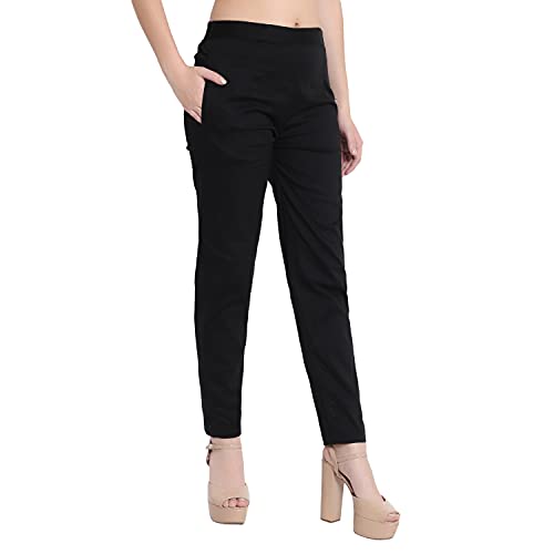 Image of BLUE STAR SHARK Stretchable Cotton Lycra Cigarette Pants | Versatile and Stylish Women's Pants | Comfortable Slim Jeggings | Ankle Length Straight Trousers for Office, Formal, Casual Wear