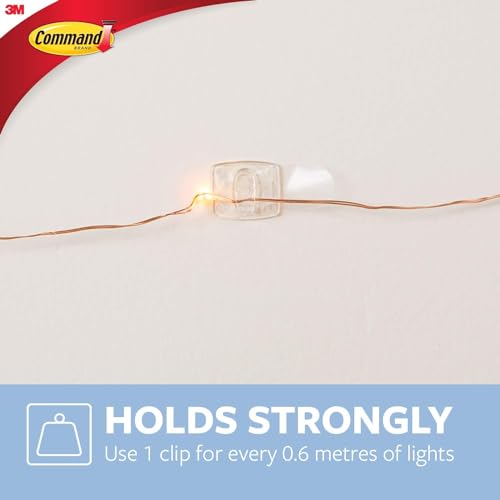 Command Decorating Clips, Pack of 20 Mini Hooks and 24 Small Strips, Transparent - Hanging Clips for Decorations and Fairy Lights, Wall Adhesive - Damage Free