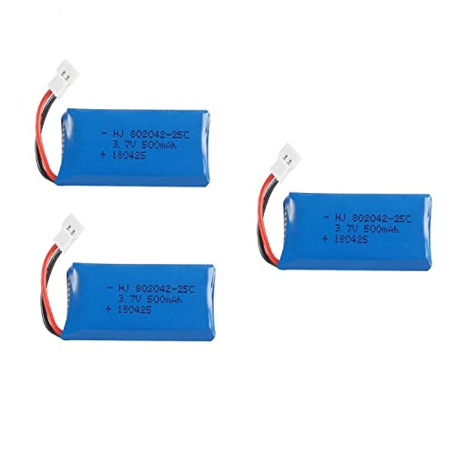 YUNIQUE GREEN CLEAN POWER   Pack 3 Baterías Lipo 3.7V 500mAh para RC Quadcopter Hubsan X4 H107 Series y JXD 385 | Conector Traxxas y Cable Silicona 10 AWG Incluidos | Metálico