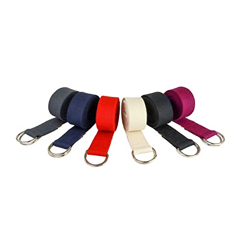 Yoga-Mad Organic Cotton Yoga Belt, D-Ring Buckle Yoga Strap, Organic Adjustable Belt, 2M Durable Stretching Strap, Ideal for Holding Poses, Flexibility & Physical Therapy, 6 Colours